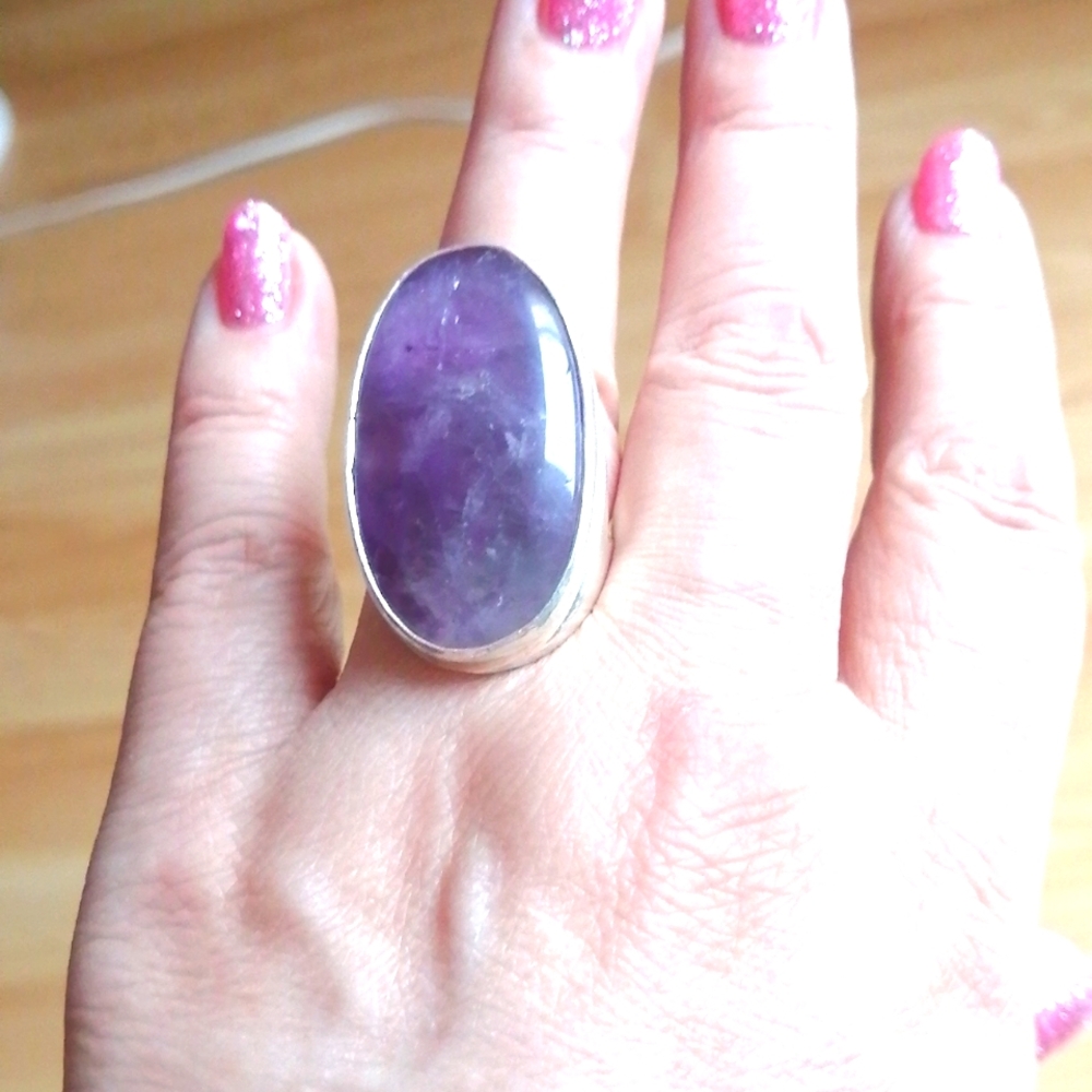 Very unusual art deco fashion ring with  genuine Amethyst size 9